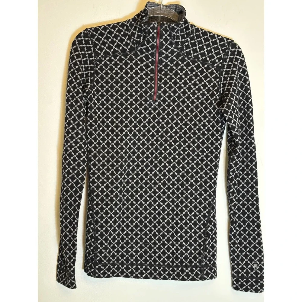Smartwool Merino 250 Base Layer Womens Small Black White Geometric 1/4 Zip Top - Picture 5 of 10